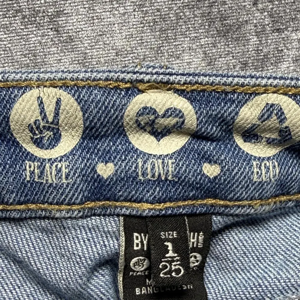 BY REWASH Shorts Jorts 1/25 Blue High Rise Denim Distressed Cutoff